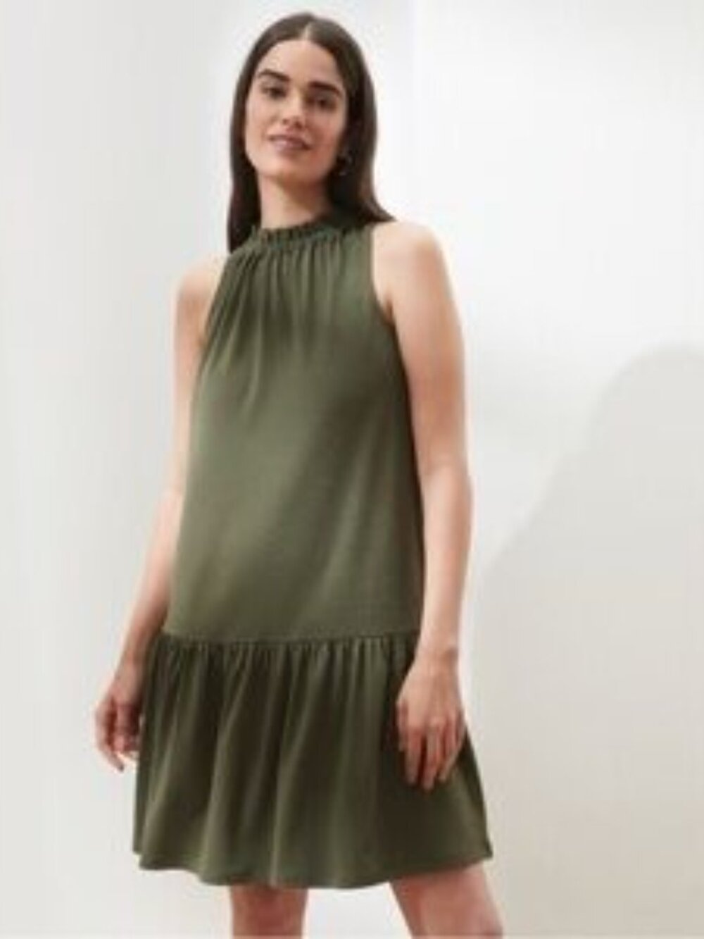 Banana Republic Sleeveless Olive Green Ruffle-Hem Dress Petite Medium